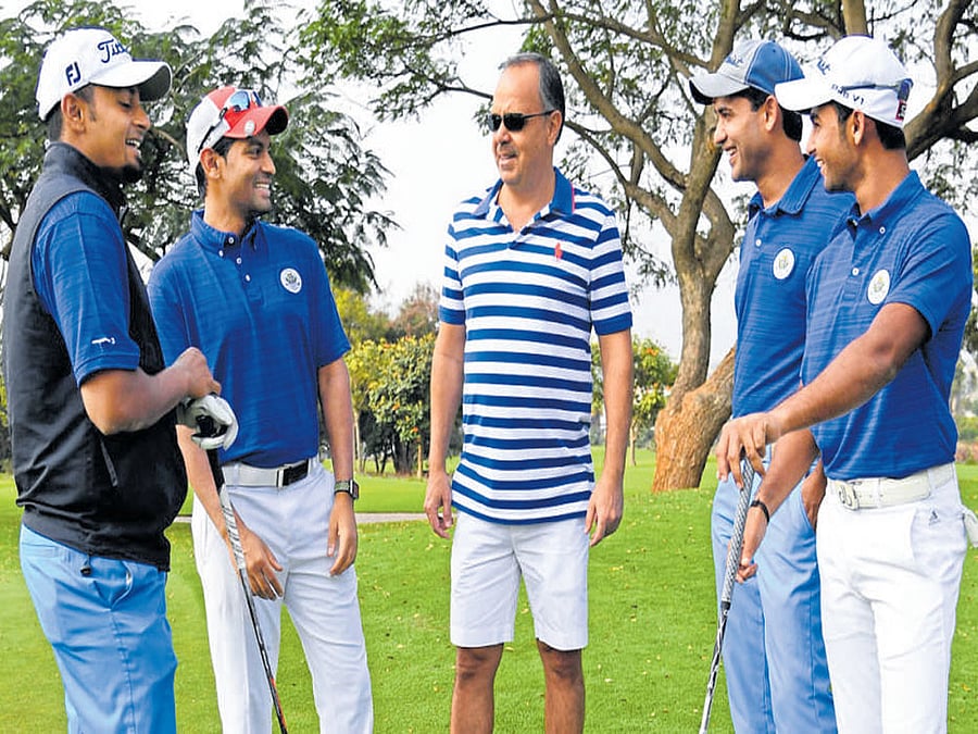 teeing off (From left) CG Somaiah, Joseph Ollapally, David D'Souza, Torun Mathias and Trishul Chinnappa.