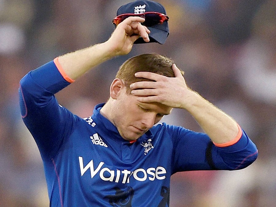 England captain E Morgan during 2nd ODI Match against India at Barabati stadium in Cuttack on Thursday. PTI Photo