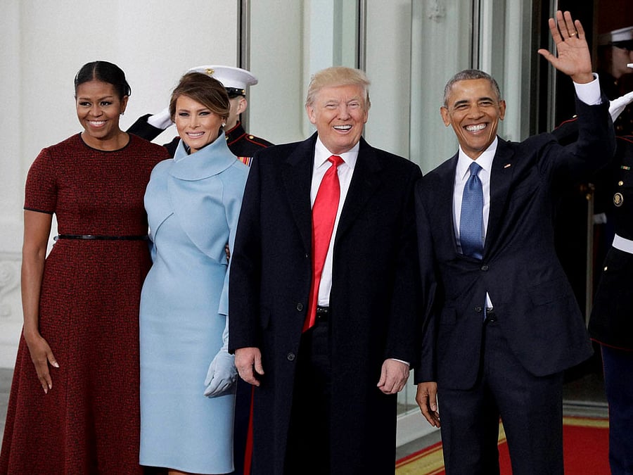 President Barack Obama and first lady Michelle Obama greets President-elect Donald Trump and his wife Melania Trump at the White House in Washington. AP PTI Photo