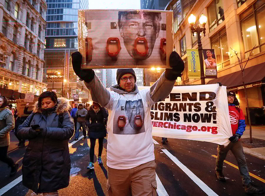 Protesters against the President Donald Trump gather in Chicago. Reuters Photo