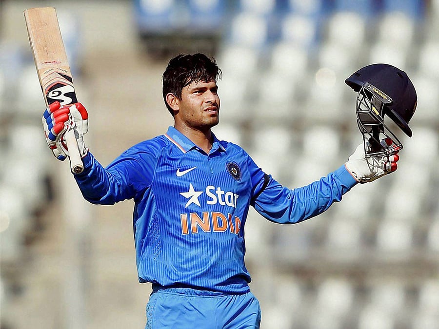India's U-19 player Himanshi Rana celebrates his century during the 1st Youth ODI at Wankhede Stadium in Mumbai on Monday. PTI Photo