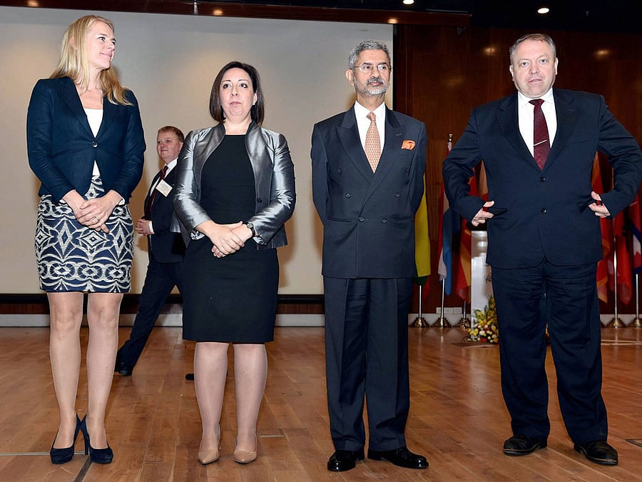 Foreign Secretary S Jaishankar with Chief Councellor, Ministry of Foreign Affairs of the Russian Federation and Russian Co-Chair, Mikhail Kodratenkov(R), Deputy Head Nuclear Affairs,Security Policy Department, Ministry of Foreign Affairs(Netherlands), Janneke Vrijiland(L) and Coordinator,Global Initiative to Combat Nuclear Terrorism, US Department of State and US Co-Chair, Christine Martin at Implementation and Assessment Group Meeting of the Global Initiative to Combat Nuclear Terrorism (GICNT), in New Delhi on Wednesday. PTI Photo