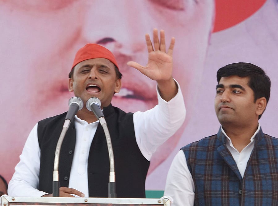 Uttar Pradesh Chief Minister Akhilesh Yadav at an election rally in Etawah on Thursday. PTI Photo