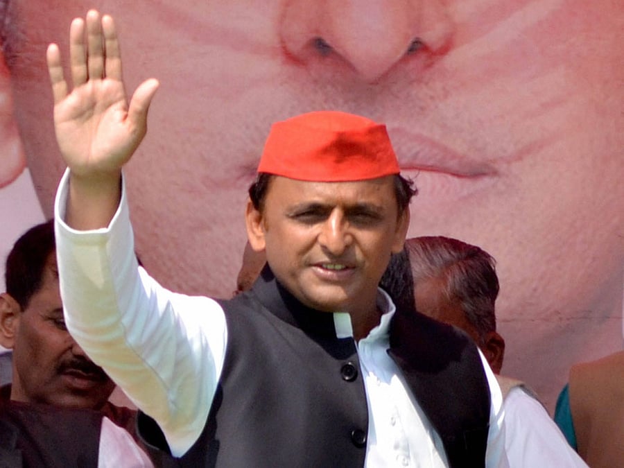 Uttar Pradesh Chief Minister Akhilesh Yadav addressing an election rally in Sidharth Nagar district on Saturday. PTI Photo