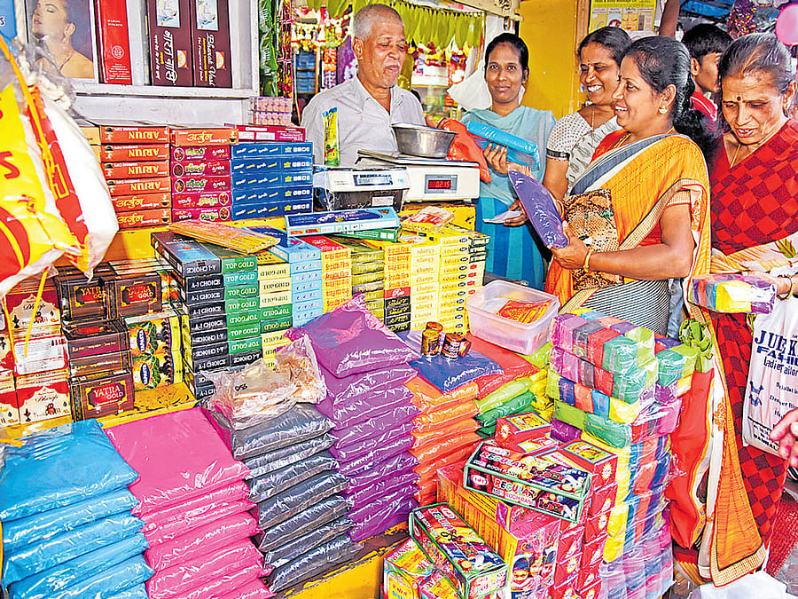Most of the Holi parties in the city have opted for dry colours for the festival. dh photo