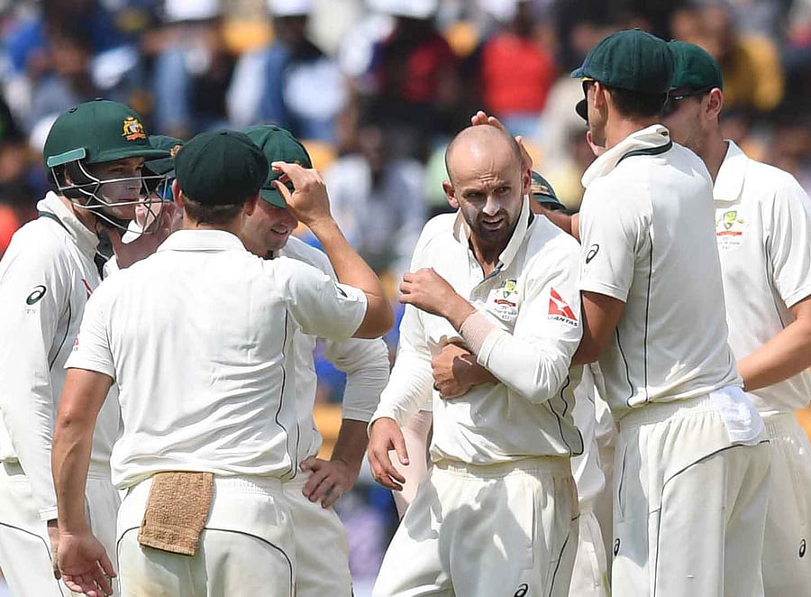 Confident bunch: Nathan Lyon (centre) believes Australia can beat India in Ranchi and retain the Border Gavaskar Trophy. DH Photo/ Kishor Kumar Bolar