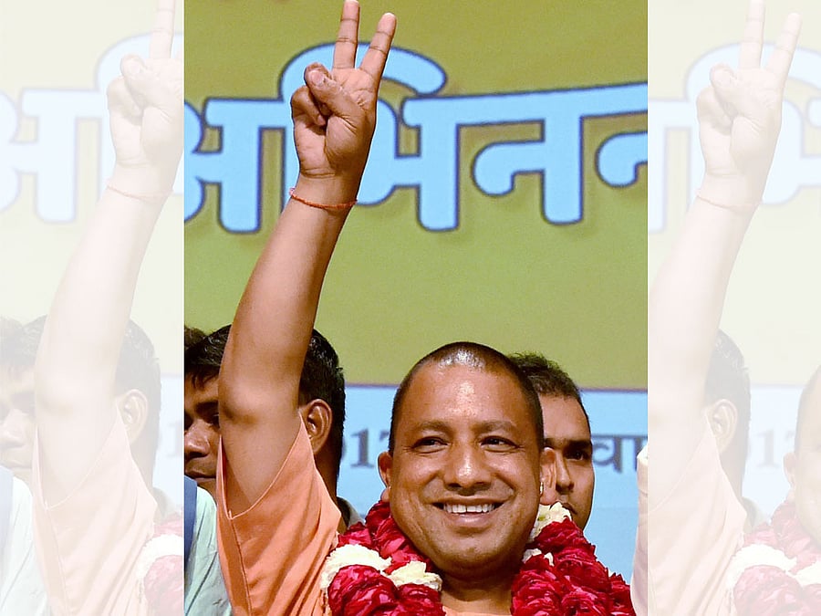 Yogi Adityanath elected leader of the BJP Legislature Party in Lucknow on Saturday. PTI