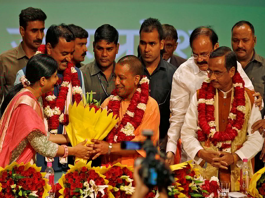The Prime Minister's insistence on development being the only aim of the Adityanath government appears to be an attempt to allay apprehensions that some quarters may have over the hardline Hindutva mascot taking over as the Chief Minister. Reuters Photo