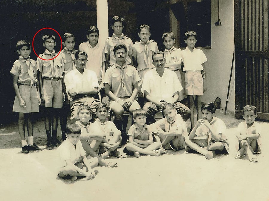 (Standing, from left) Durganand Mullarpattan, the author, Ashok Chandavarkar, Nikhil  Ubhayakar, Dinkar Gulvady, K Sharadcharan,Vijay Bellare and Balchandra Bellare. (Sitting from left) Narasimhamurthy (scout master of Sri Chamundi Scout group),G B Kallinnpur and Herenjal Gajanan. (Sitting, front row) Ravi Sujir, Kiran Kaushik,Vinayanand Kallianpur, Anand Sujir, Vijajanand Kallianpur, Shankar Moro and Ravindra Balse.
