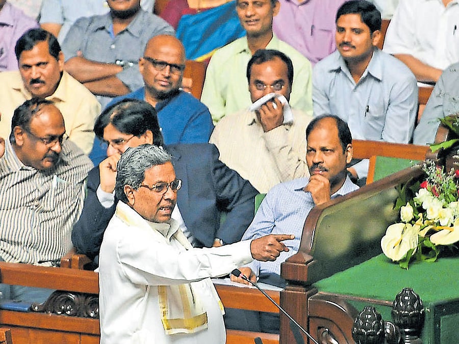 Chief Minister Siddaramaiah replies to the discussion on the budget in the Legislative Assembly on Tuesday. DH photo