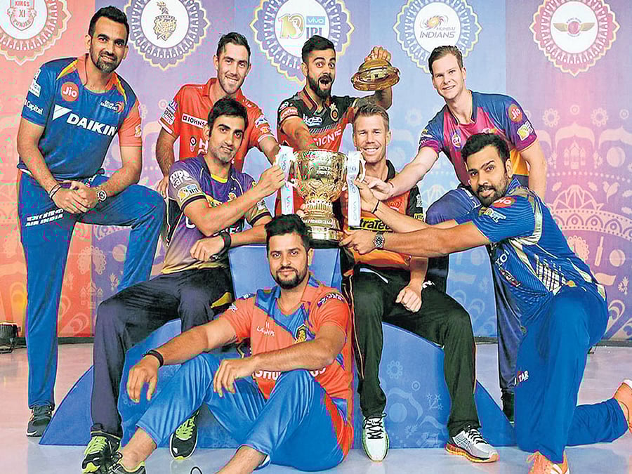 SKIPPERS ALL: IPL captains strike a pose on the eve of the 10th edition. BACK ROW (from left): Zaheer Khan (Delhi), Glenn Maxwell (Kings XI), Virat Kohli (RCB), Steve Smith (Pune). MIDDLE ROW: Gautam Gambihir (Kolkata), David Warner (Hyderabad), Rohit Sharma (Mumbai). FRONT: Suresh Raina (Gujarat). IPL