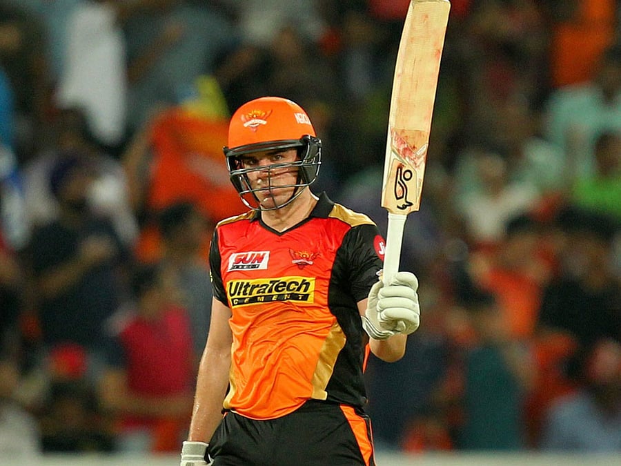 Moises Henriques of Sunrisers Hyderabad celebrates his fifty runs during the first match of IPL 2017 against Royal Challengers Bangalore at the Rajiv Gandhi Stadium in Hyderabad on Wednesday. PTI Photo