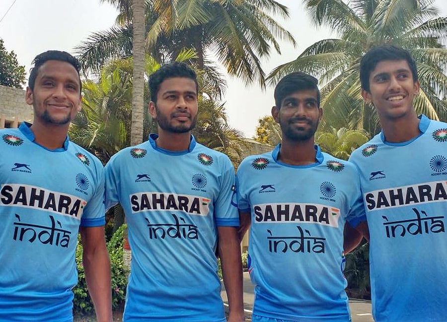 Defender Gurinder Singh, midfielders Sumit and Manpreet Junior and goalkeeper Suraj Karkera will make their senior debut in the tournament. DH Photo by Naveen Peter