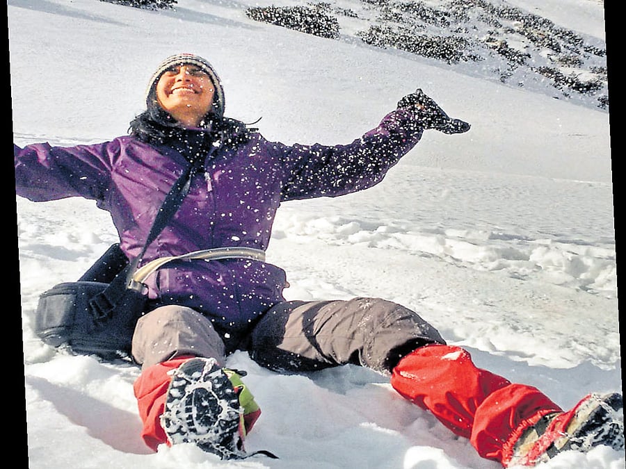 spelling out Mountaineers and trekkers from Bengaluru say that the increase in traffic on Mount Everest is a cause for concern. (Above) Swathi Chatrapathy on Kedarkantha in Uttarakhand.