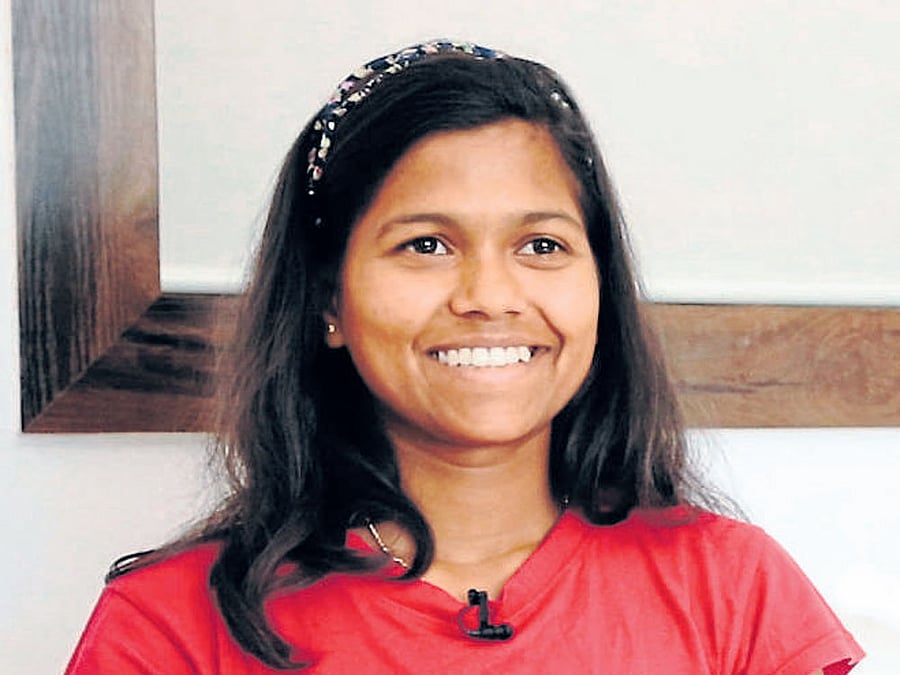 Poorna Malavath with Poorna movie poster at a promotional programme  in  Hyderabad.
