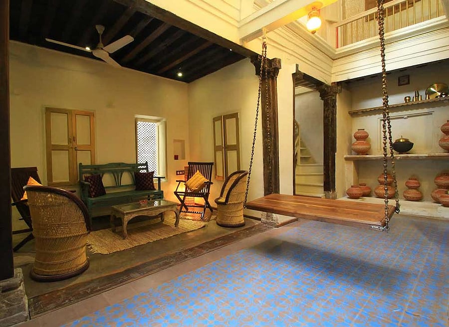 The swing in the central court of French Haveli in Ahmedabad.