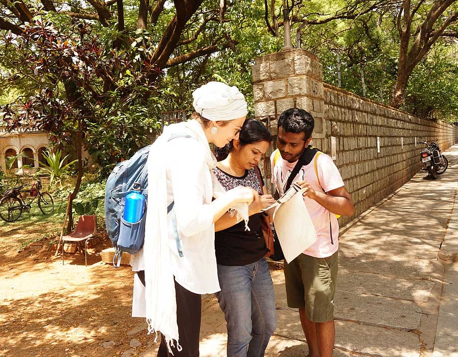 Exciting: Heritage hunts are catching on in the city. During the heritage hunt conducted by 'Masons Ink'.