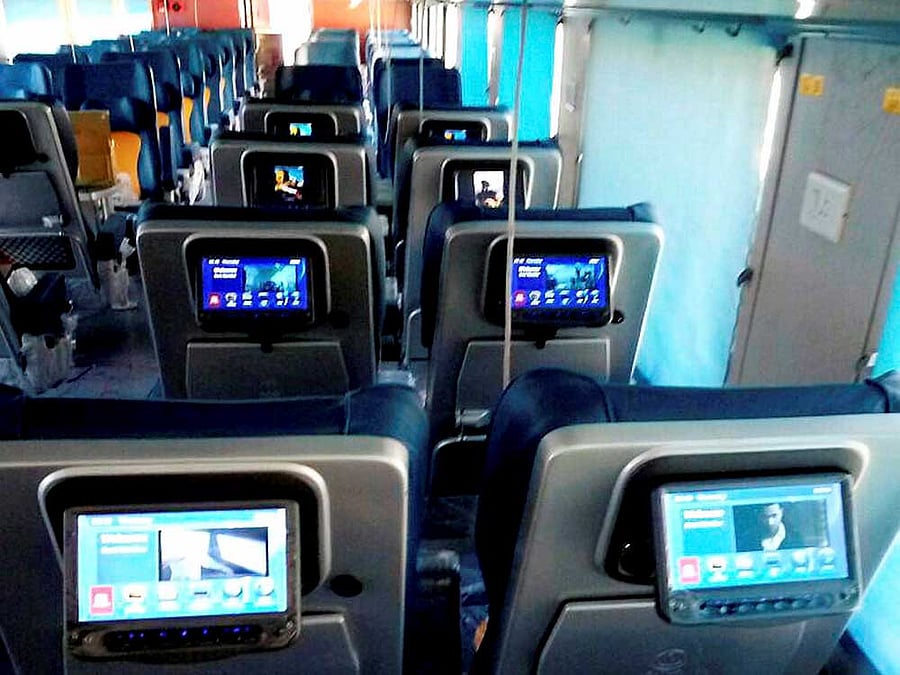 Tejas Express is a semi-high-speed train having modern onboard facilities, enhanced passenger comfort and showcases the future of Train travel in India. PTI photo