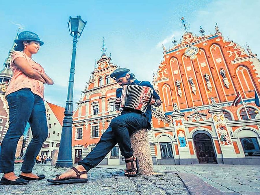 Travel destinations and adventure activities are increasingly being influenced by social media. (Above) Saurav Arya with his wife at Riga, Latvia.