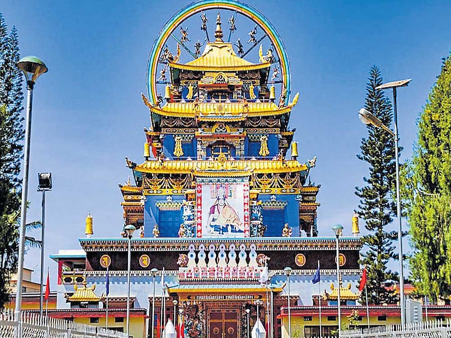 The Namdroling Monastery at Bylakuppe Tibetan  settlement, in Periyapatna taluk, Mysuru district.