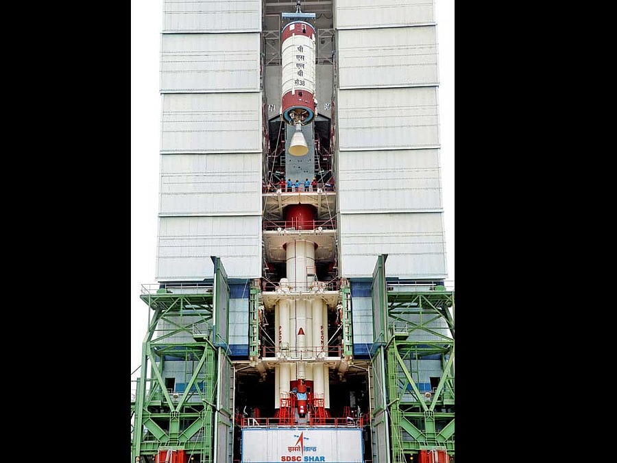 After successful GSLV-Mk-III heavy rocket mission, the Indian Space Research Organisation (ISRO) is all set to PSLV-C38 carrying 712 Cartosat-2 series, a remote sensing satellite on Friday. Deccan Herald photo