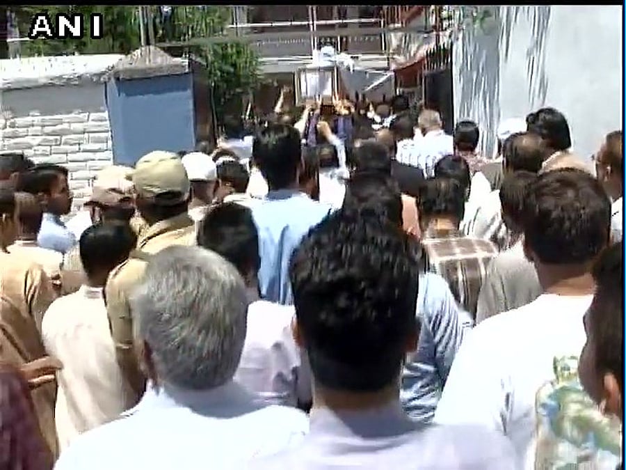 Deputy SP Mohammed Ayub Pandith was lynched, stripped naked and stoned to death by a mob outside Jamia Masjid. Photo credit: twitter/ANI.