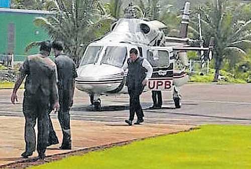 Chief Minister Devendra Fadnavis at the JSW Steel helipad at Raigad district in Maharashtra on Friday.