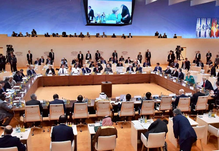Prime Minister Narendra Modi attending the second day Plenary Session of the 12th G-20 Summit, in Hamburg, Germany on Saturday. PTI Photo