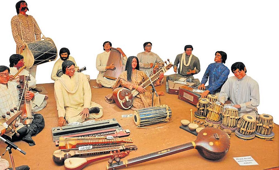 Perfect blend: Wax statues of musicians at the Melody World Wax Museum in Mysuru. DH Photo