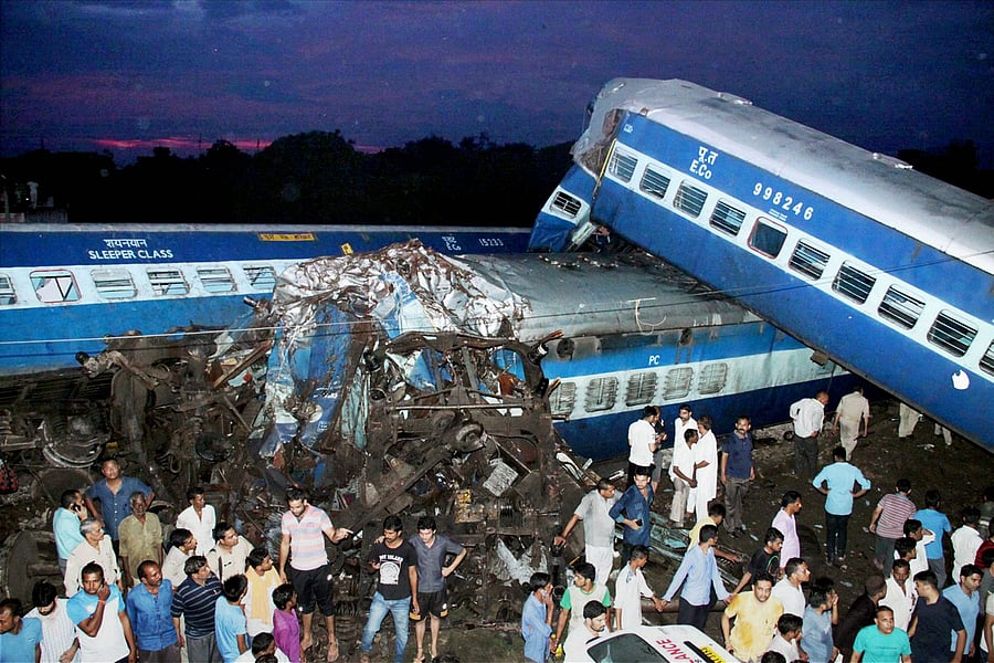 Coaches of the Puri-Haridwar Utkal Express train after it derailed in Khatauli near Muzaffarnagar on Saturday. PTI Photo