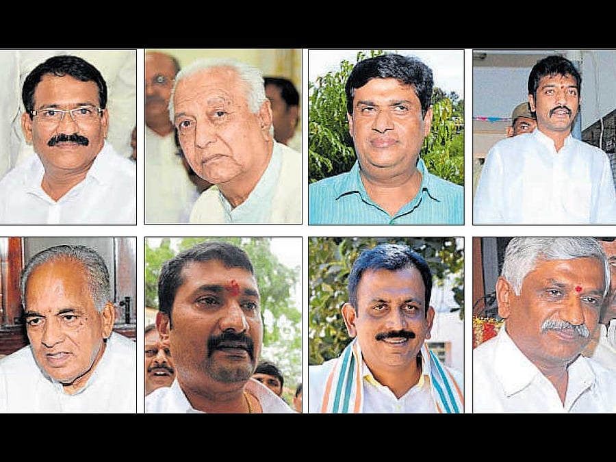 (From top left) R B Thimmapur, Allum Veerabhadrappa, N Appaji Gowda, Raghu Achar, N S Boseraju, C R Manohar,  S Ravi and M D Lakshminarayana