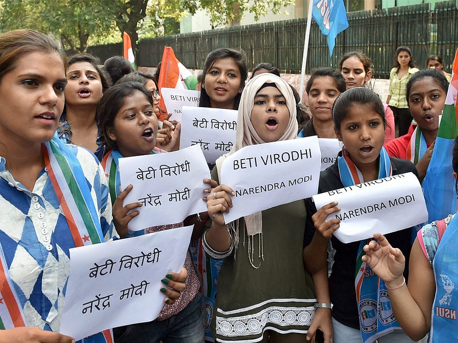 Several students including women were injured on Saturday as police resorted to lathi charge on them. PTI Photo