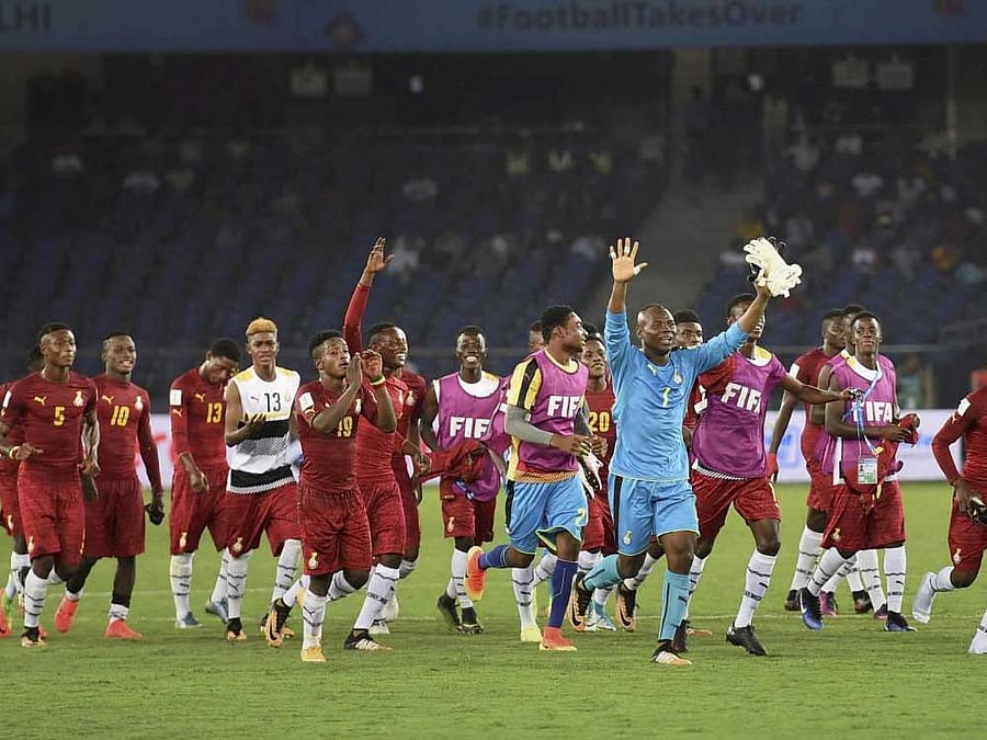 Ghana team celebrating their victory. PTI