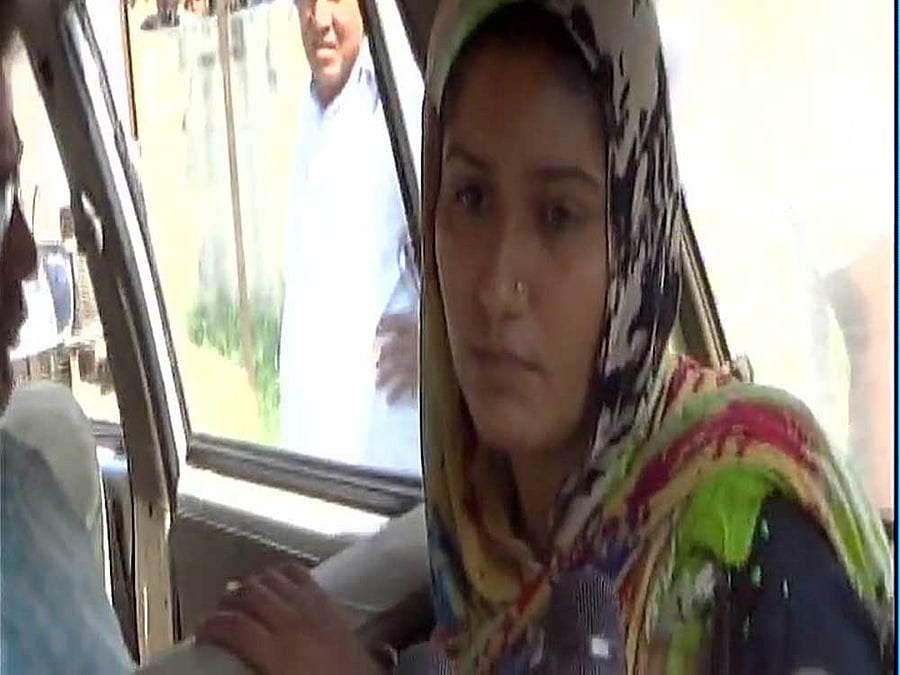 Today, when asked who could be behind the murder of Harshita Dahiya, her sister Lata (above) said, 'Dinesh, my husband.' ANI