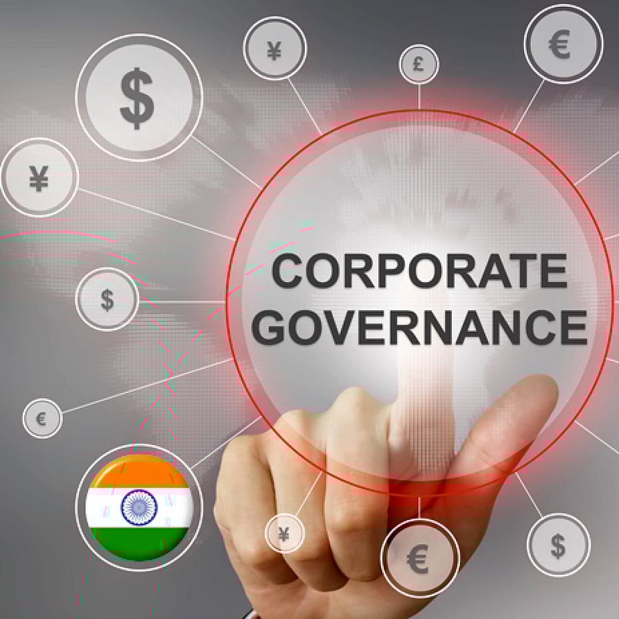 hand pushing corporate governance button with global networking concept