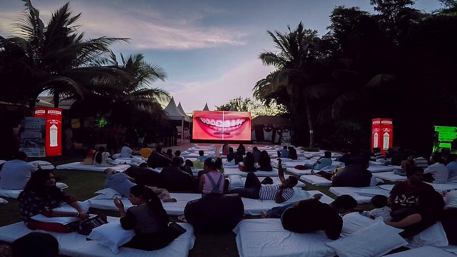 The open air movie screen at GRS Fantasy Park in Mysuru.