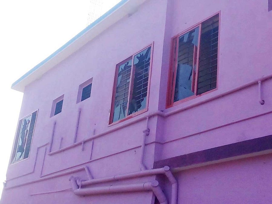 Miscreants broke the window panes of the newly built bar.