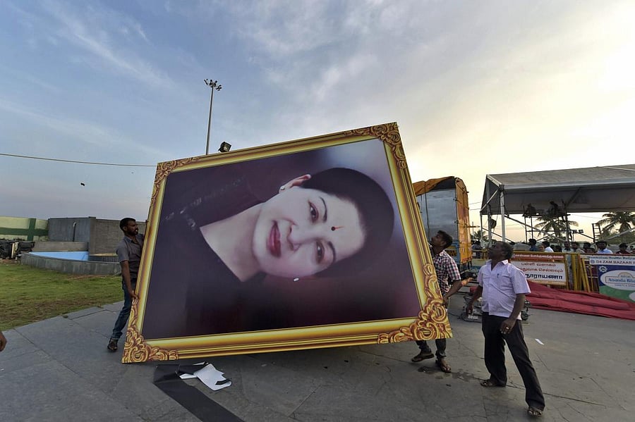 Preparations in full swing at the burial place of former Tamil Nadu Chief Minister J Jayalalithaa. PTI