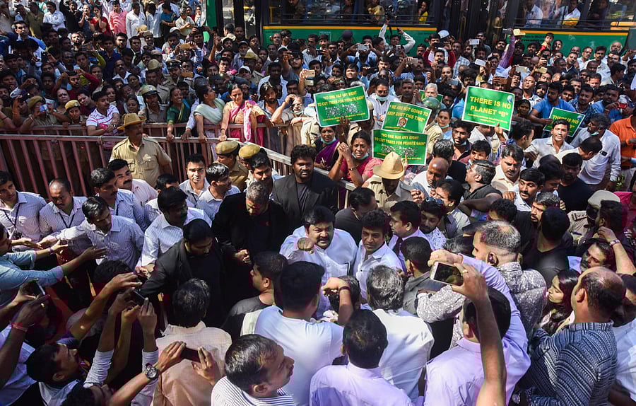 Residents protesting against tree cutting in Malleswaram