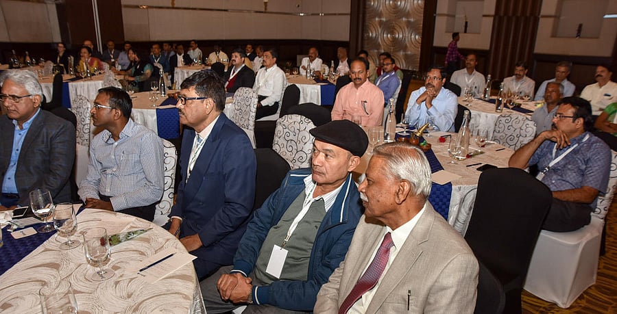 Zoo Authority of Karnataka Chairperson Mallige Veeresh inaugurates All India Zoo Directors Conference, at a private hotel in Mysuru on Monday. Mysuru Zoo Executive Director C Ravishankar, ZAK Member Secretary B P Ravi and Central Zoo Authority member Secretary D N Singh are seen.