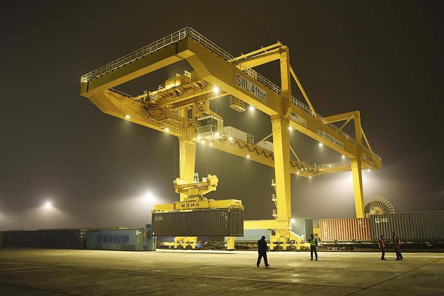 Cranes at the Khorgos Gateway, where China is building a rail hub and town in a Kazakh desert, in Khorgos, Kazakhstan, Dec. 14, 2017. The gateway gambit is not only reshuffling global transport routes, but also shaking up Kazakh and global politics as China inserts itself deeper into a region that Russia considers squarely within its area of influence. (Andrea Bruce/The New York Times)