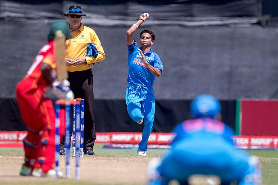 India dismissed Zimbabwe for 154 in a Group B match of the U-19 World Cup here today. Picture courtesy Twitter