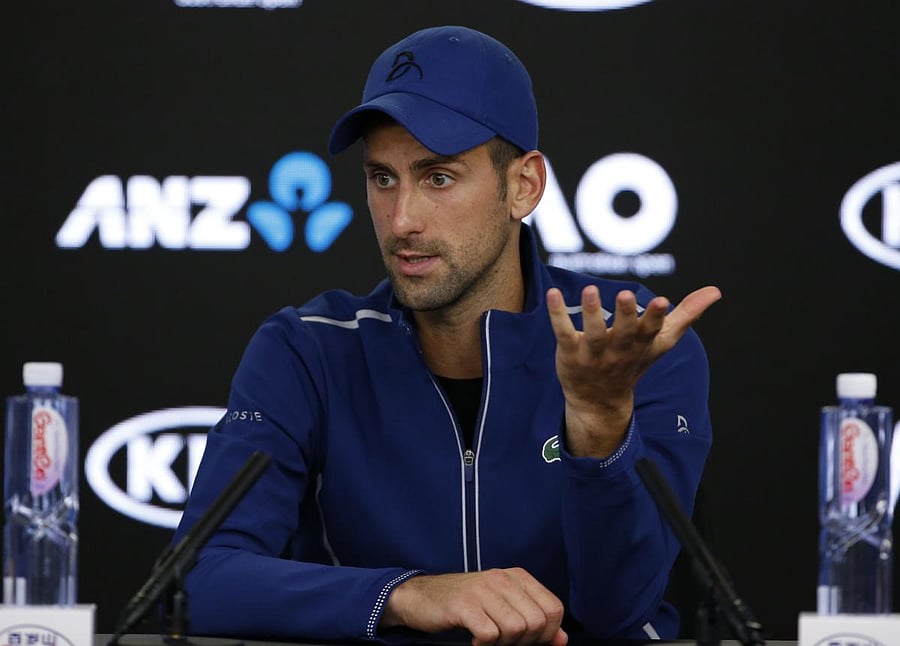 Serbia's Novak Djokovic during a press conference after losing his match against South Korea's Chung Hyeon. REUTERS/Toru Hanai