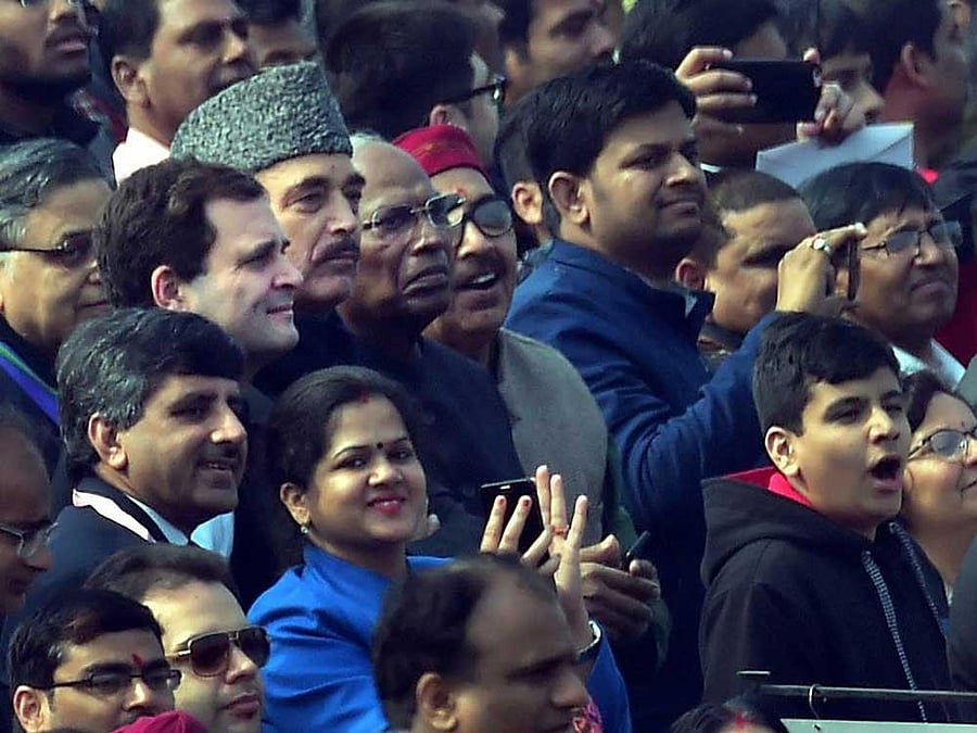 On Rahul being allotted a seat only in the sixth row, the BJP said the Congress chief was allotted his position according to protocols.PTI Photo