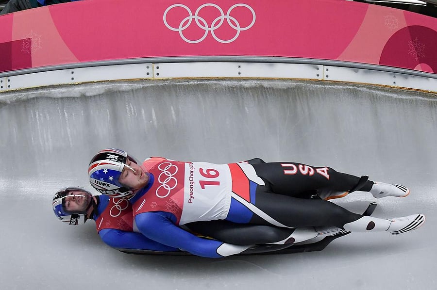 NO LAUGHING MATTER! The doubles luge, which has two men lying on top of another, has taken over social media by storm with comments of various kinds pouring in. AFP