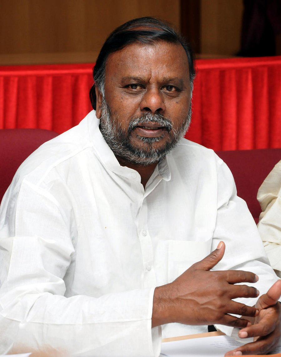 Protrait of Social Welfare Minister Mr. H. Anjenayya who came to Davangere to held a Review Meeting at DC office meeting hall in Davangere on Thursday.Minister Anjaneya