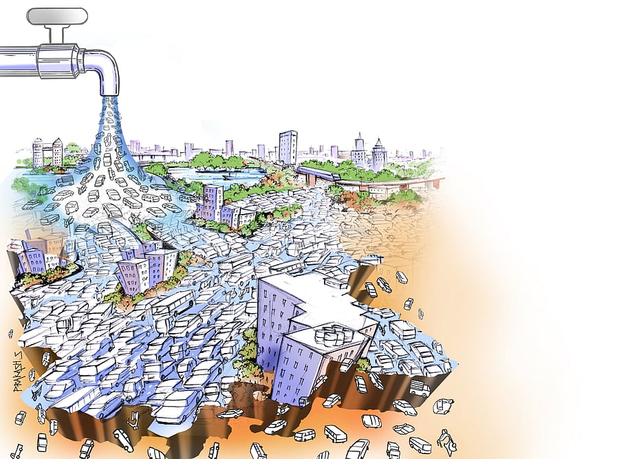 The city's reckless obsession with private, personal vehicles shows absolutely no sign of abating despite its hopelessly gridlocked roads. That is clearly the sad message from this piece of transport statistics: Sixteen lakh vehicles joined the traffic in Karnataka in 2017 alone, the vast majority in just one city: Bengaluru.