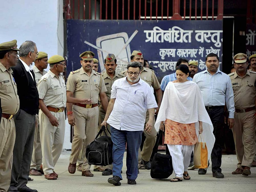 Rajesh and Nupur Talwar. PTI photo.