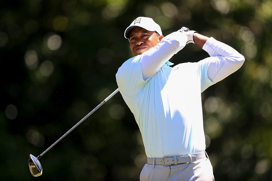 VINTAGE STUFF: Tiger Woods plays his shot from the ninth tee during the second round of the Valspar Championship in Florida. AFP