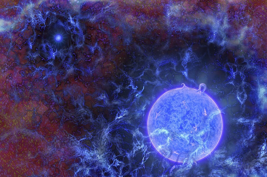 An artist's rendering of how the first stars in the universe may have looked. PHOTO CREDIT: N R Fuller/National Science Foundation via NYT